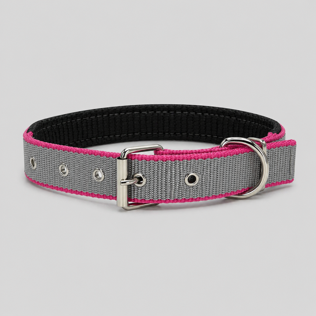 Collar Engomado Gris con Fucsia